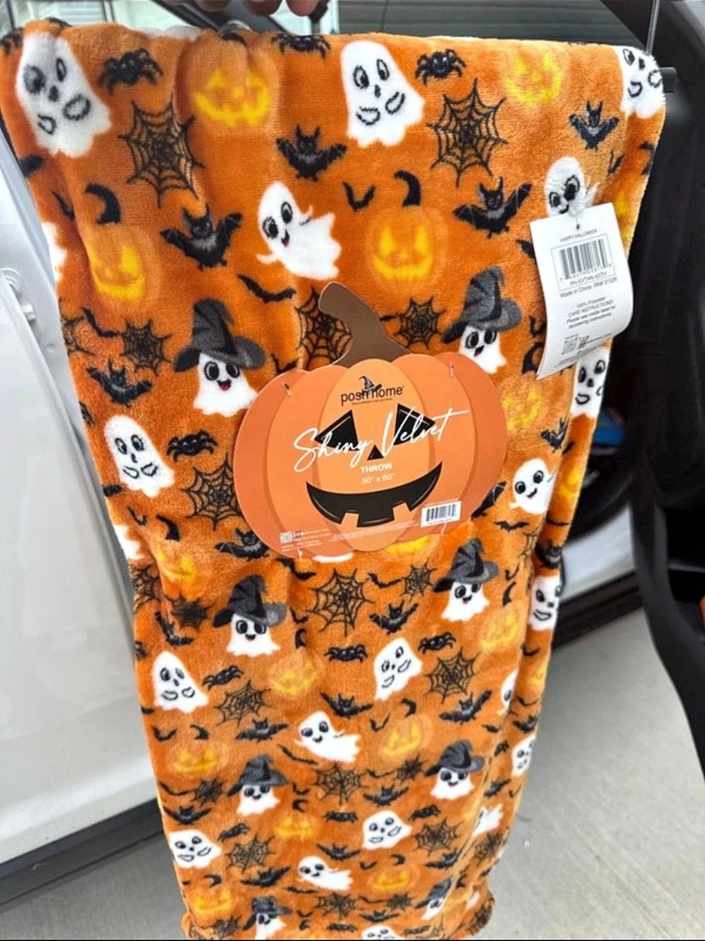 poshhome Shiny Velvet Throw Halloween Throw Orange & Black NWT